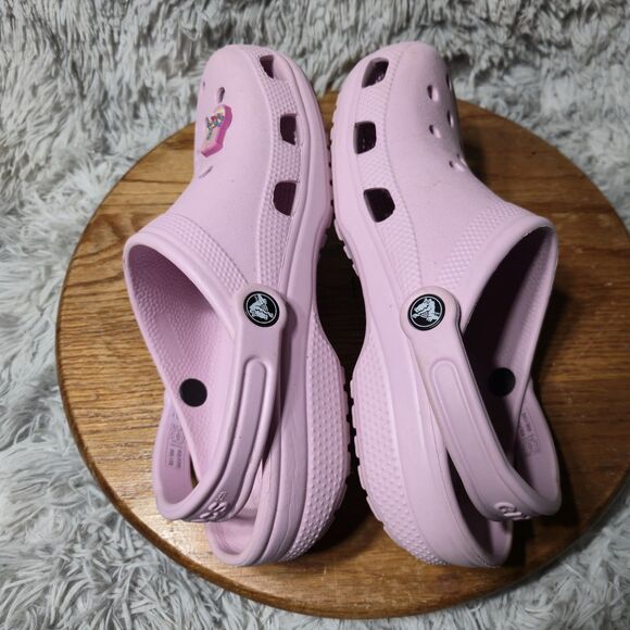 Crocs Pink Slip on Clogs Women Size 9 Mens 7 With Jibbitz Rubber Comfort Shoes - Picture 5 of 8